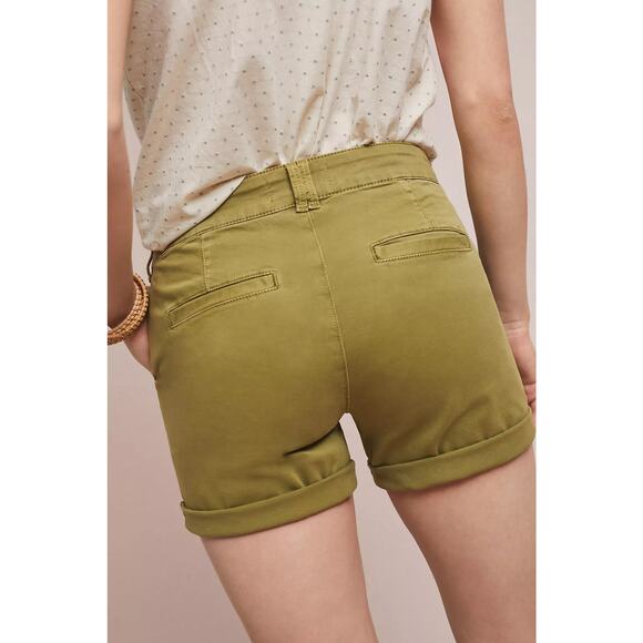 BY ANTHROPOLOGIE Mid-Rise Chino Shorts in "Holly" Light Olive Green Size 31 - Picture 2 of 8